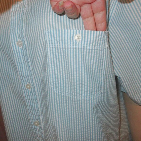 Lands End Seersucker Button Down Shirt Men Size XLT Traditional Fit Short Sleeve - Picture 3 of 11